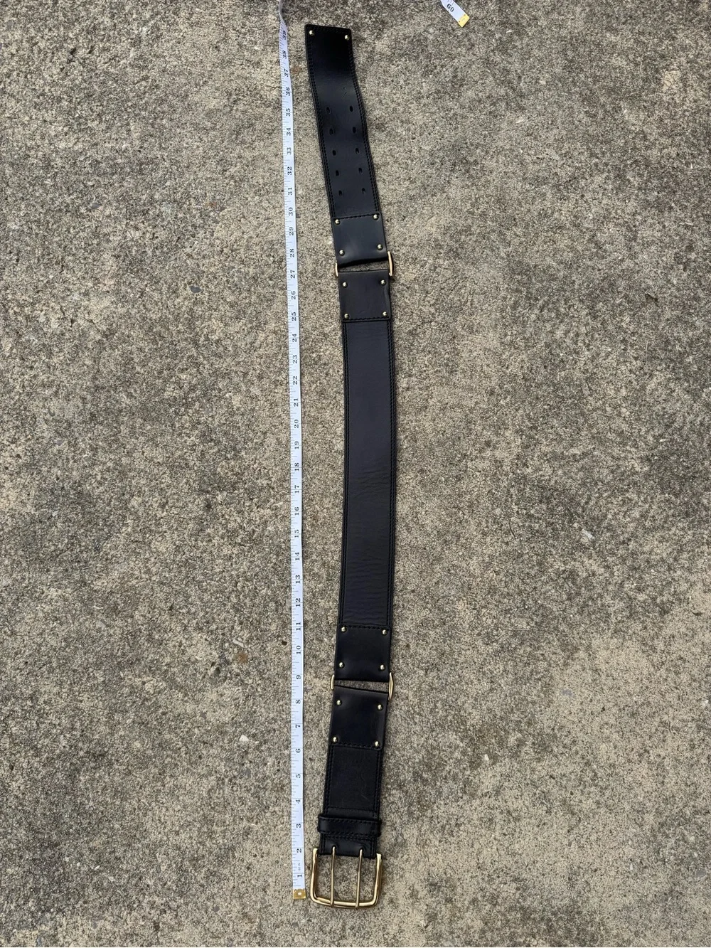 Linea Pelle Wide Dark Brown Leather Belt with Gold-Tone Hardware L 30-34” Y2K
